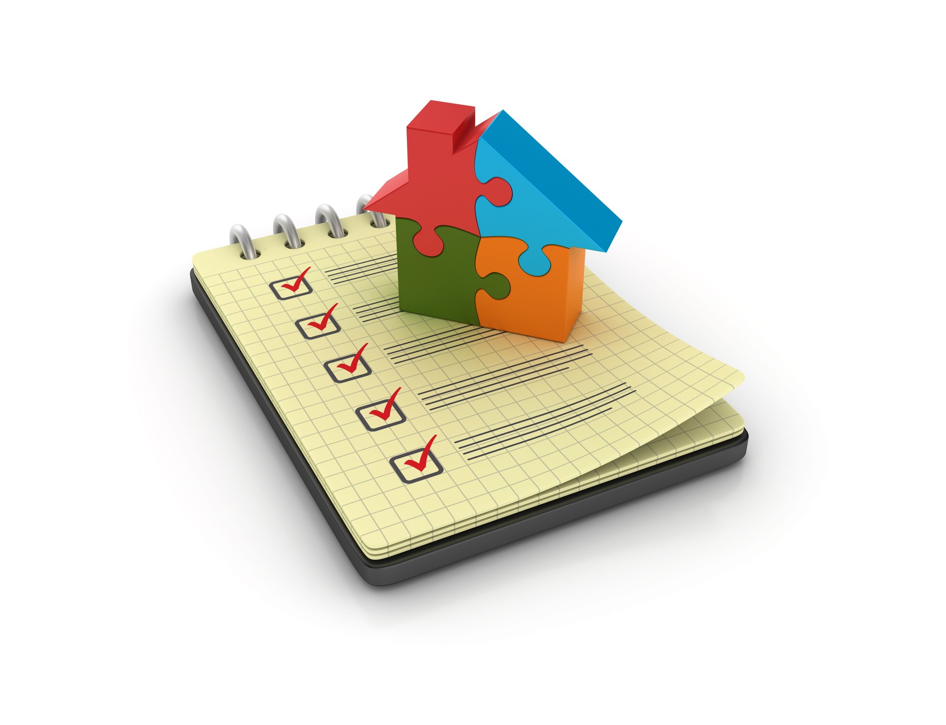 Spiral Note Pad with Check List and House Puzzle - 3D Rendering